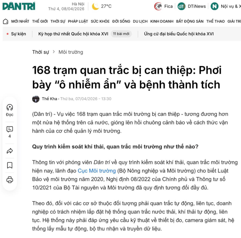 168 trạm quan trắc bị can thiệp - khi “sự thật môi trường” bị bóp méo